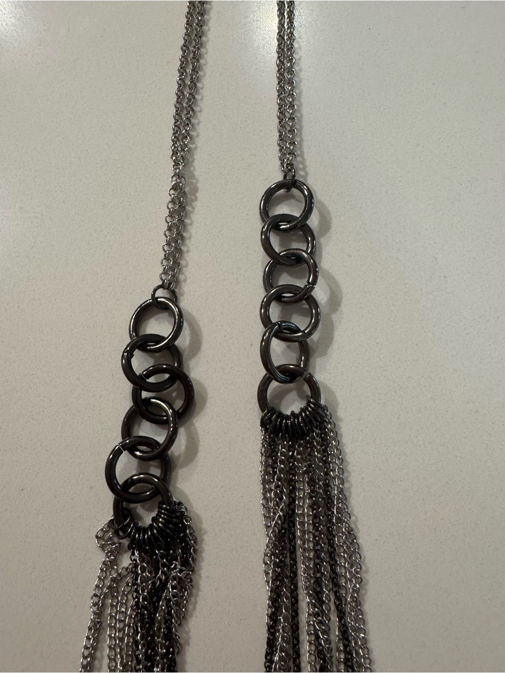 Gunmetal Multi-Link Tassel Necklace - Women's Fashion Jewelry